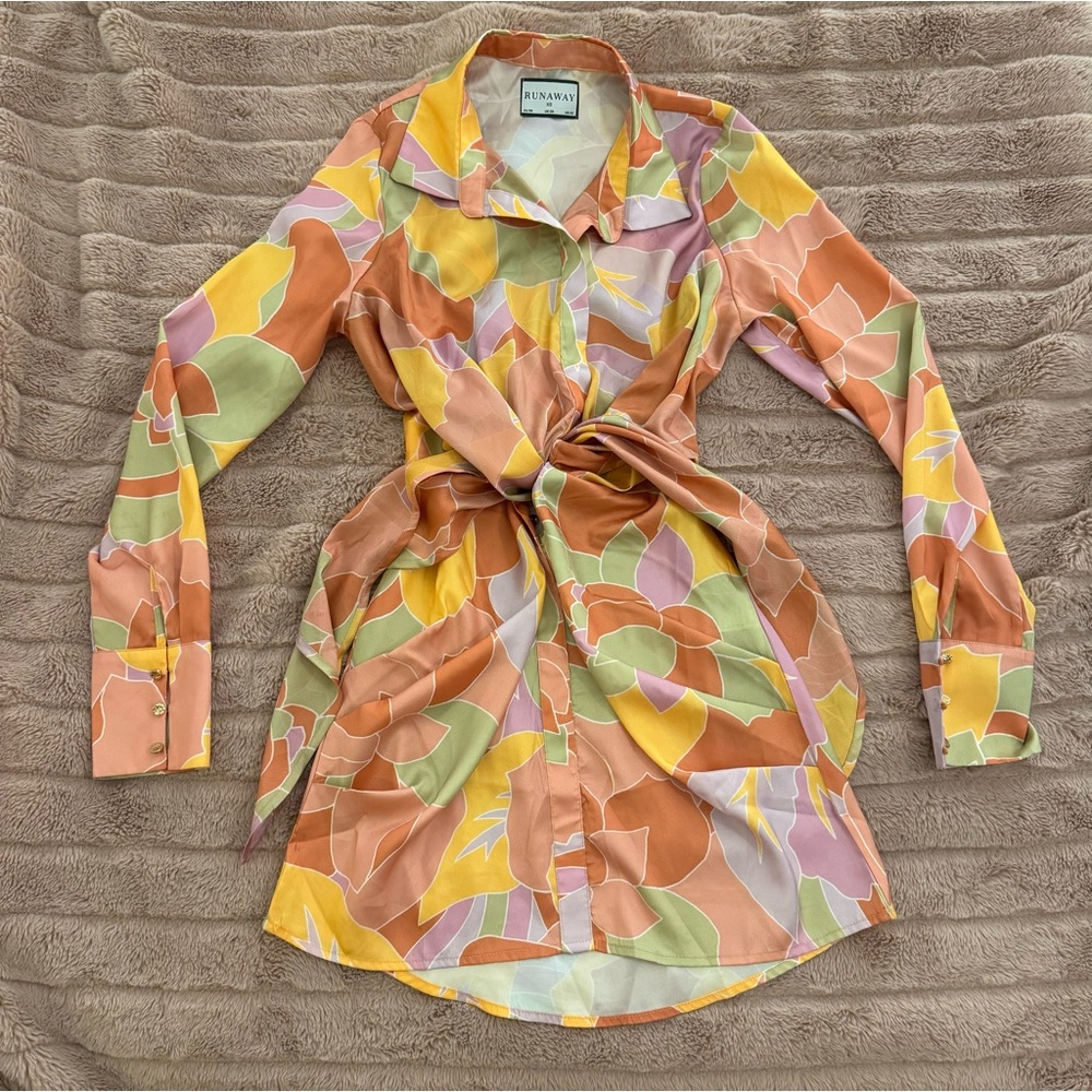 Revolve x Runaway Floral Tie-Front Satin Mini Dress XS 🍑